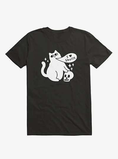I Love Skulls Cat Black T-Shirt