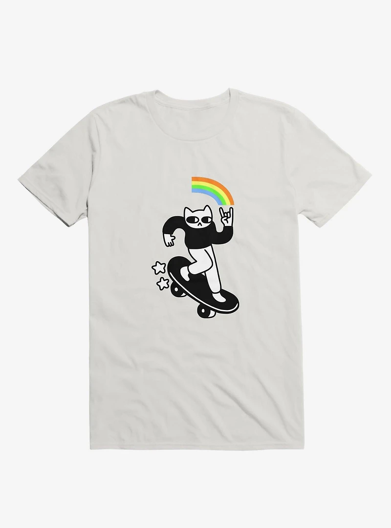 Skater Cat White T-Shirt