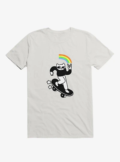 Skater Cat White T-Shirt