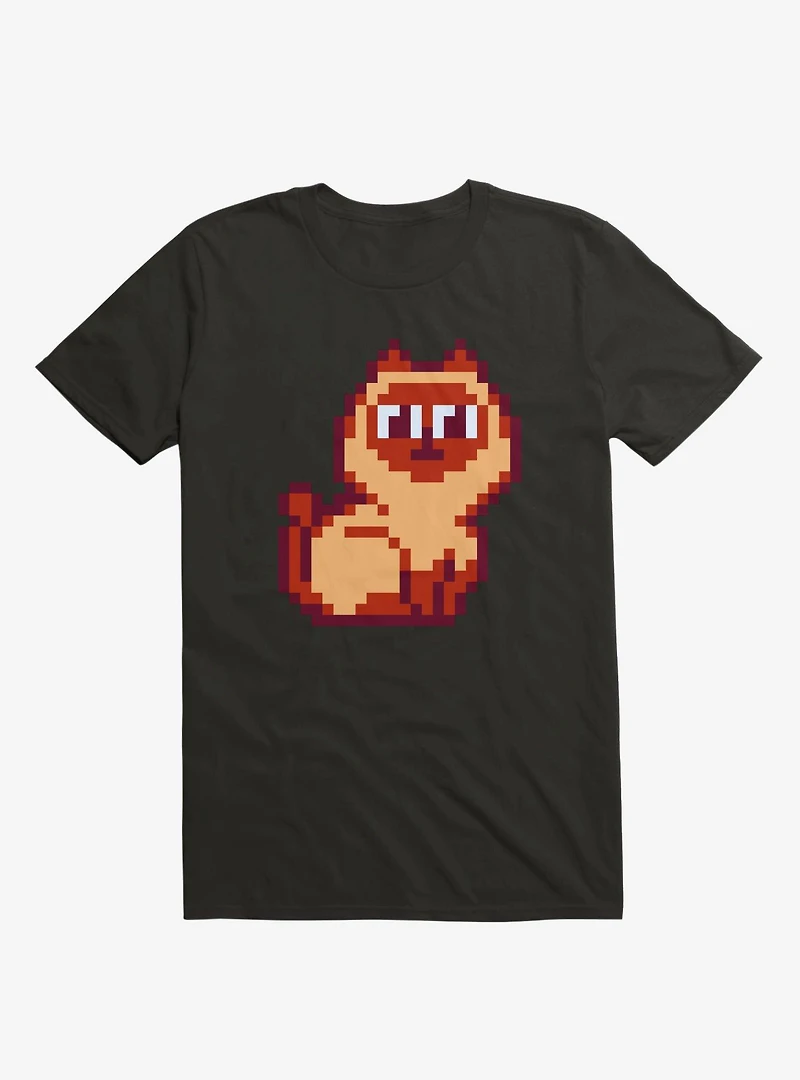 Siamese Cat Pixel Art Black T-Shirt