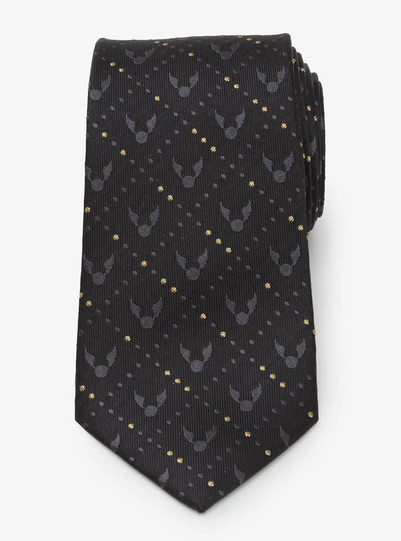 Harry Potter Golden Snitch Black Silk Tie