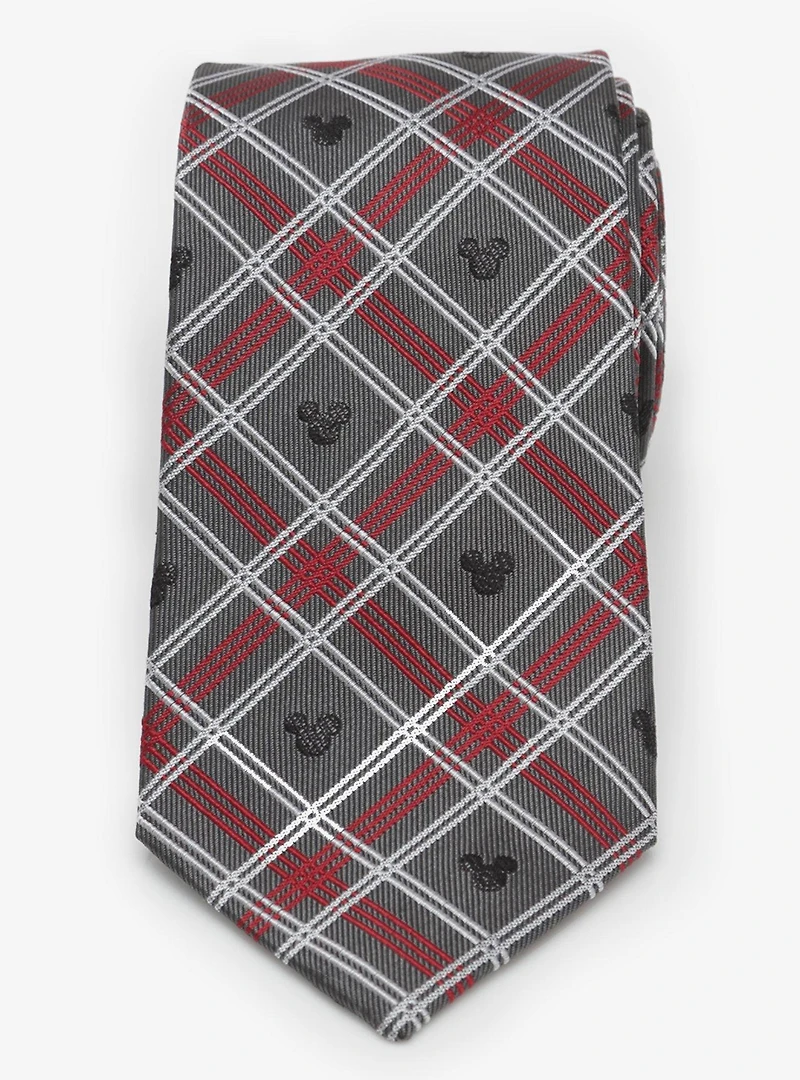 Disney Mickey Mouse Holiday Plaid Gray Silk Tie