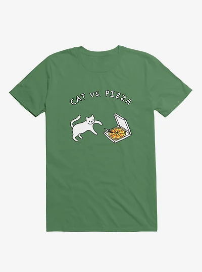 Cat Vs. Pizza Kelly Green T-Shirt