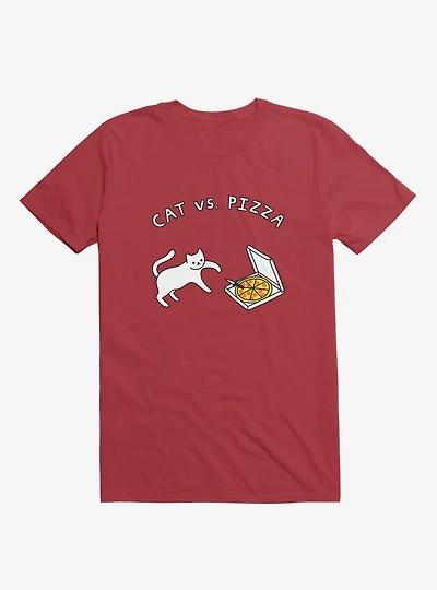Cat Vs. Pizza Red T-Shirt