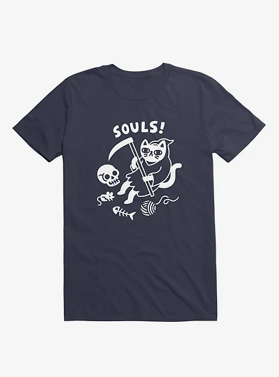 Death Cat Navy Blue T-Shirt