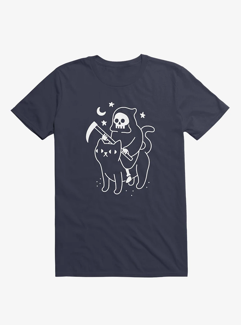 Death Rides A Black Cat Navy Blue T-Shirt