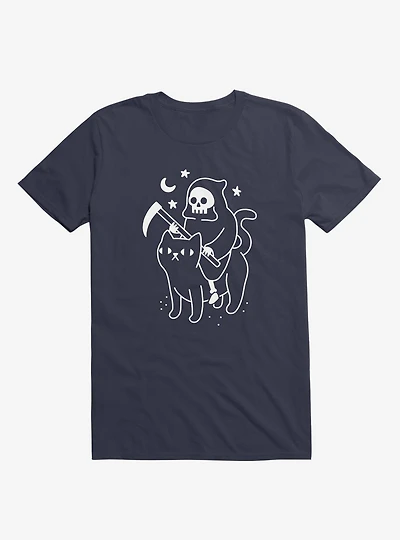 Death Rides A Black Cat Navy Blue T-Shirt