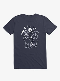 Death Rides A Black Cat Navy Blue T-Shirt