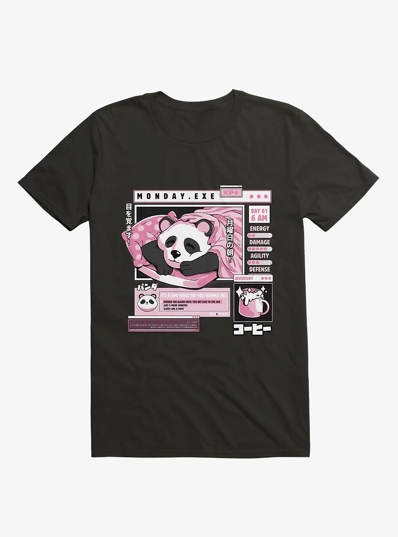 Monday Exe Sleeping Panda Black T-Shirt