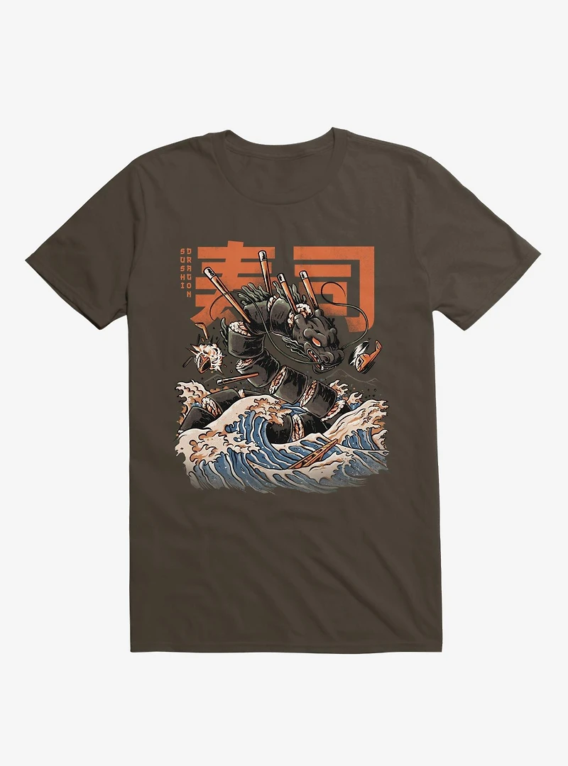 The Black Sushi Dragon Attack Brown T-Shirt