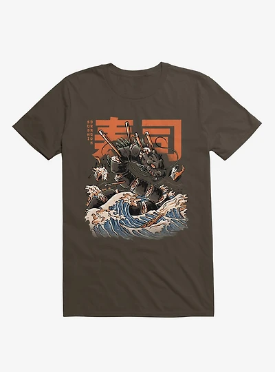 The Black Sushi Dragon Attack Brown T-Shirt