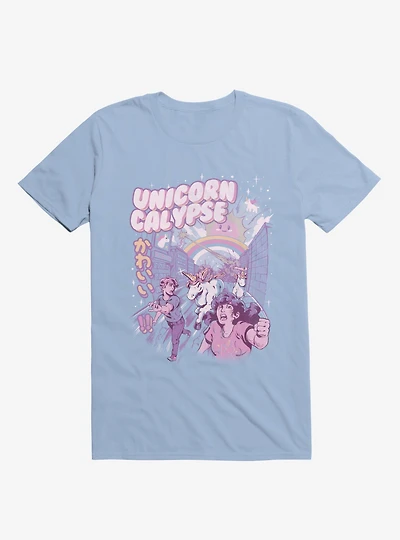 Unicorn Calypse Rainbow Sunshine Attack Light Blue T-Shirt