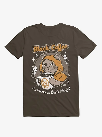 Black Coffee Cat As Good Magic Brown T-Shirt