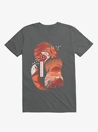 Japanese Rising Sun Fox Charcoal Grey T-Shirt