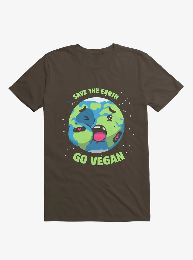 Save The Earth Go Vegan Brown T-Shirt