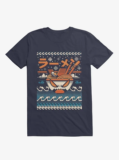 The Great Ramen Of Kanagawa Ugly Holiday Navy Blue T-Shirt