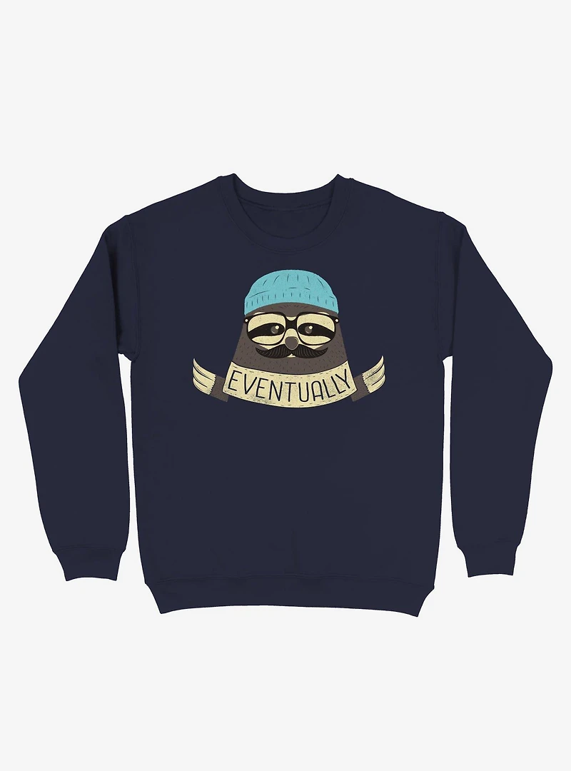 Hipster Sloth Takes His Time Navy Blue Sweatshirt