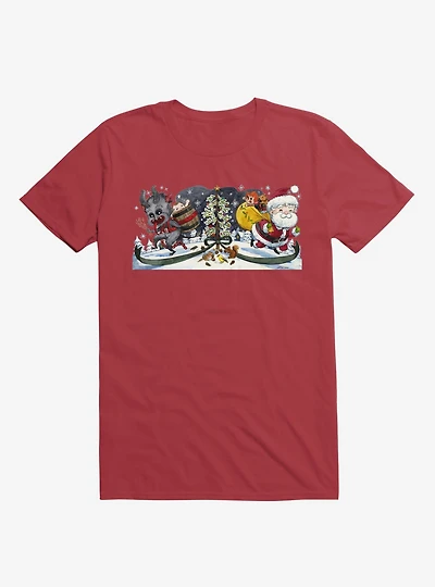 Cute Little Santa And His Spooky Pal Krampus Red T-Shirt