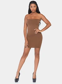 Seamless Opaque Microfiber Bodycon Tube Dress Tan