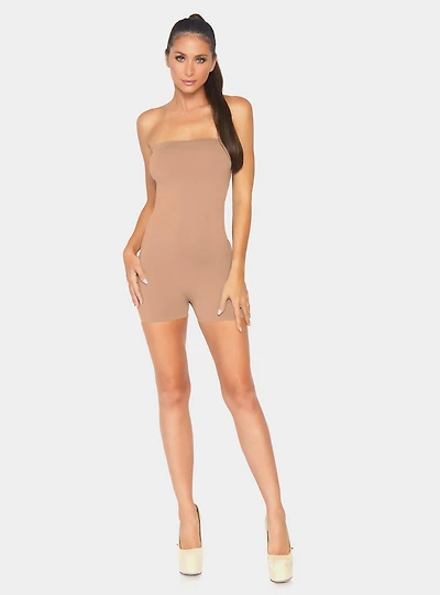 Seamless Opaque Microfiber Strapless Romper Medium
