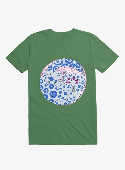 Blue Spotted Cat Bath Kelly Green T-Shirt
