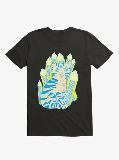 Crystal Striped Cat Black T-Shirt