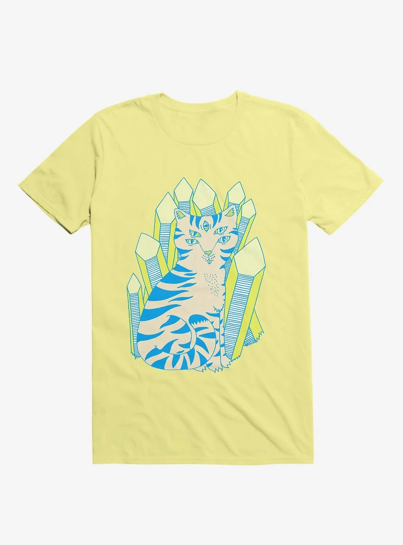 Crystal Striped Cat Corn Silk Yellow T-Shirt