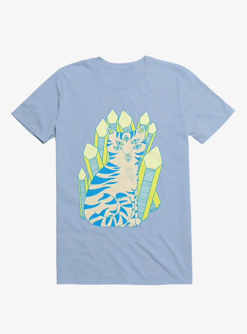 Crystal Striped Cat Light Blue T-Shirt