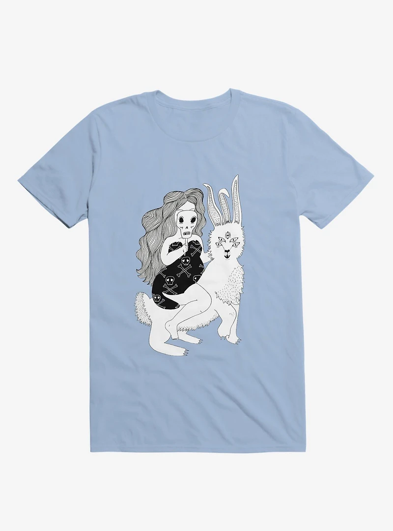 Grimm Reaper Skull Bunny Light Blue T-Shirt