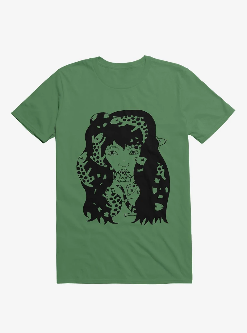 Lizard Eating Girl Lizzie Kelly Green T-Shirt