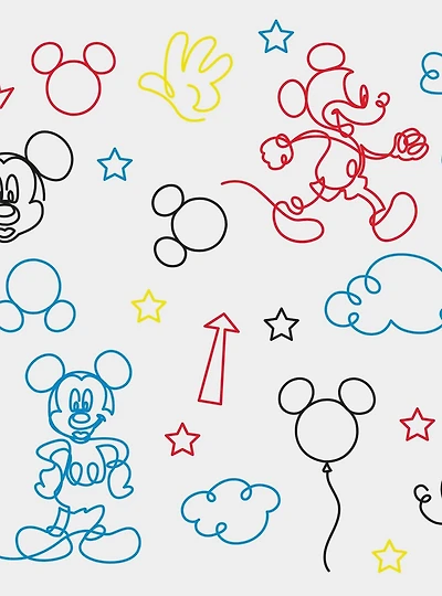 Disney Mickey Mouse Red And Yellow Line Art Peel & Stick Wallpaper