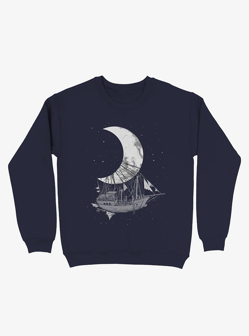 Ship Capturing Moon Crew Navy Blue Sweatshirt