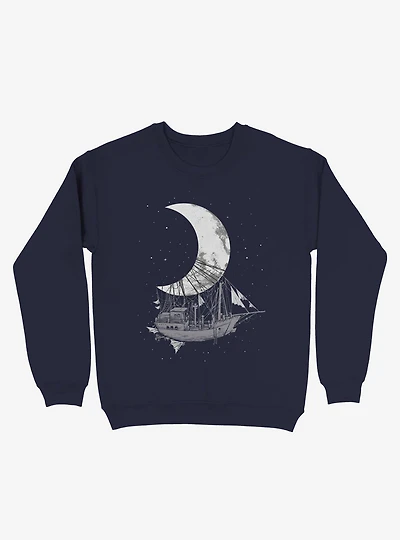 Ship Capturing Moon Crew Navy Blue Sweatshirt