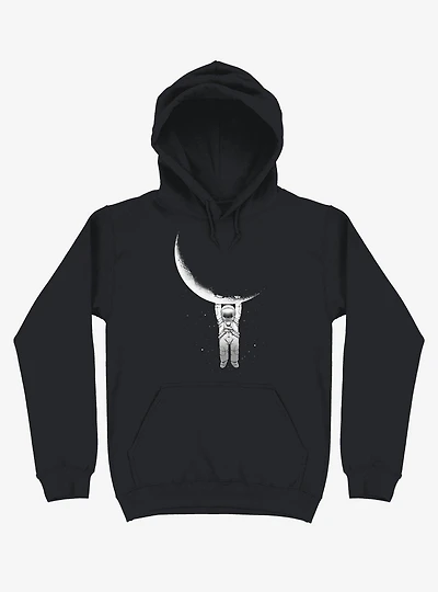 Astronaut Holding On To Moon Black Hoodie