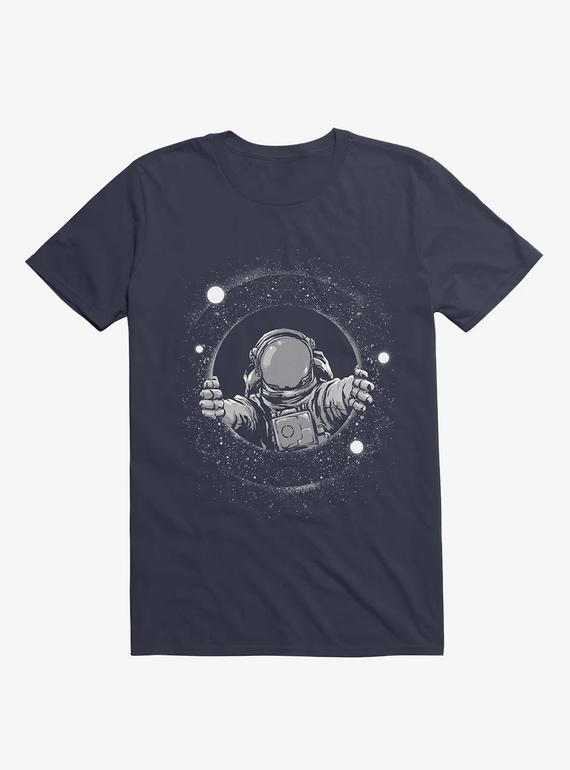 Astronaut Holding Black Hole Navy Blue T-Shirt