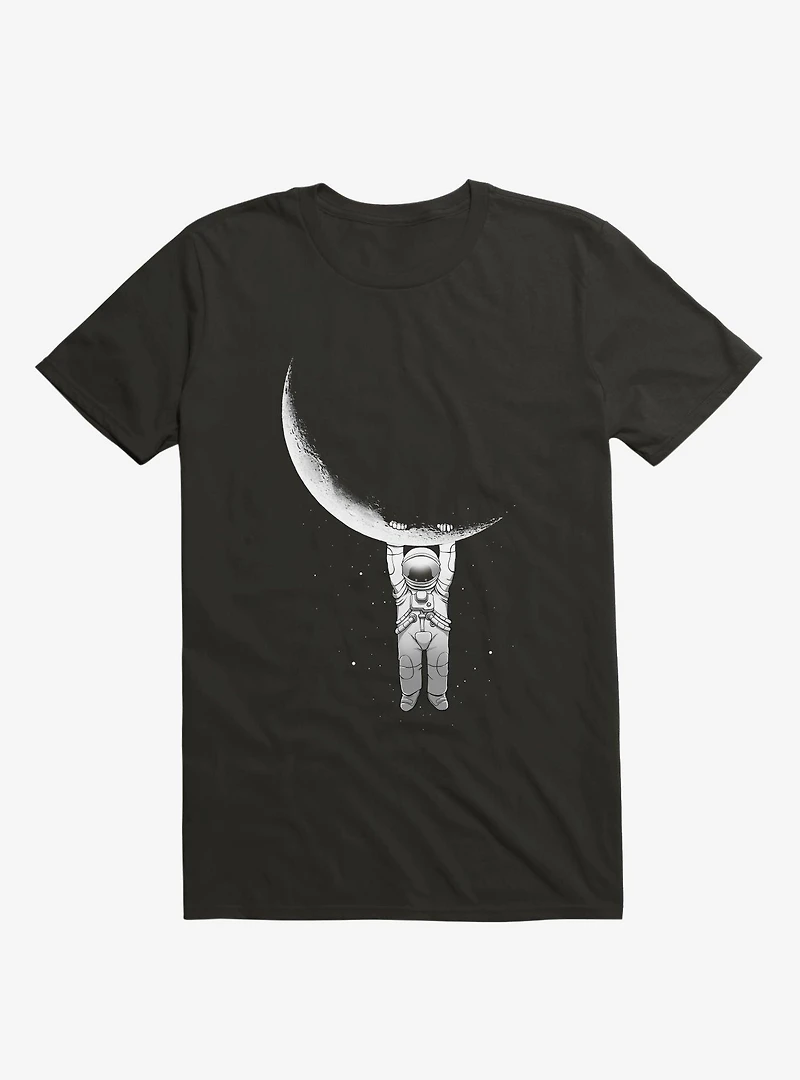 Astronaut Holding On To Moon Black T-Shirt