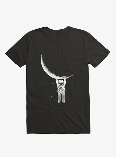 Astronaut Holding On To Moon Black T-Shirt