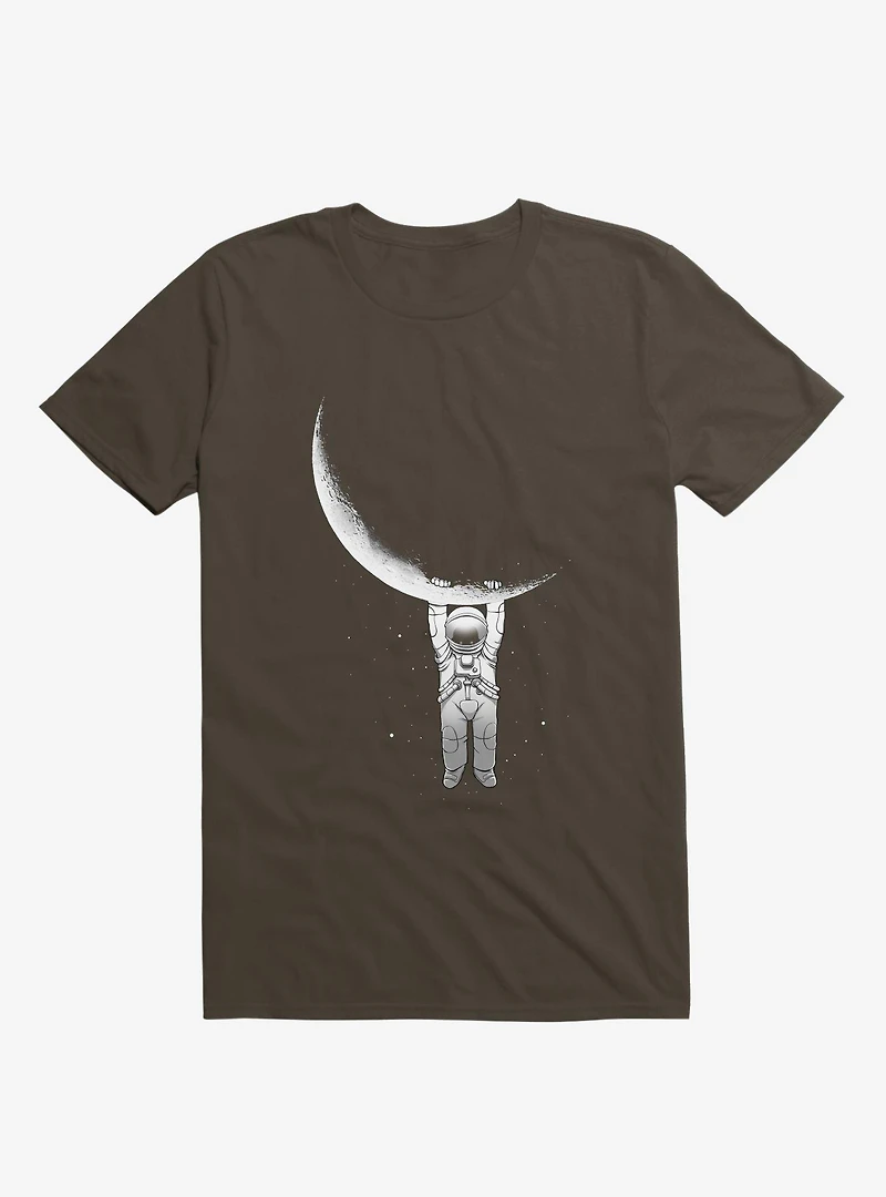 Astronaut Holding On To Moon Brown T-Shirt