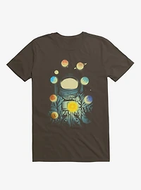 Astronaut Juggling Planets Brown T-Shirt
