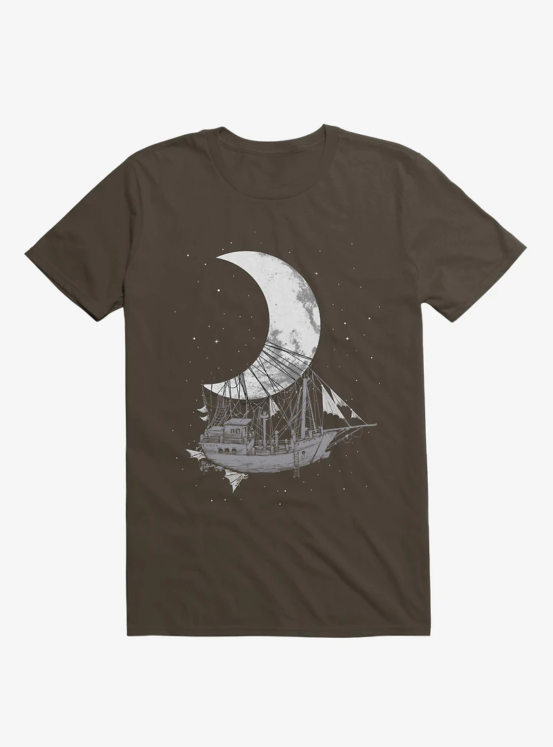 Ship Capturing Moon Brown T-Shirt
