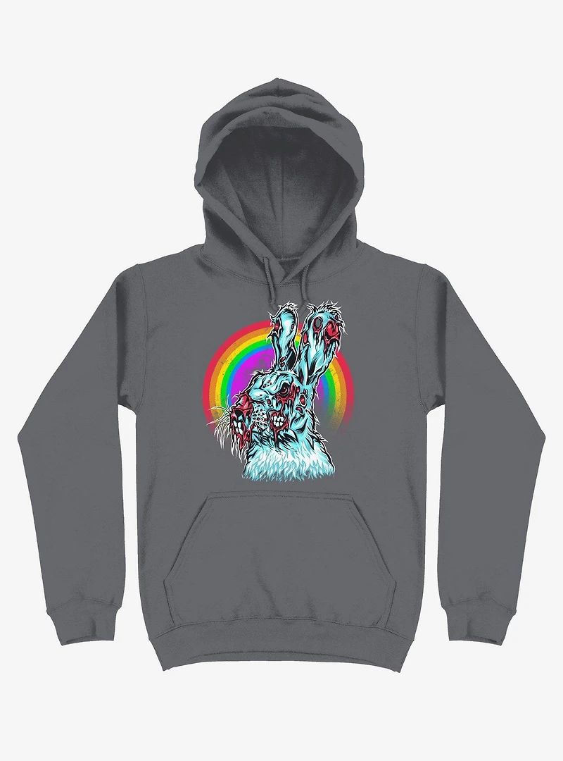 Zombie Blood Rainbow Rabbit Charcoal Grey Hoodie