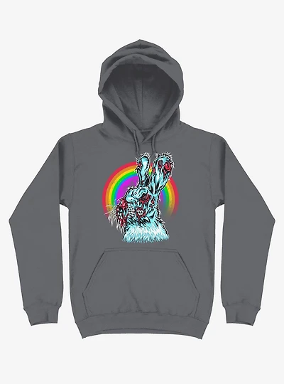 Zombie Blood Rainbow Rabbit Charcoal Grey Hoodie