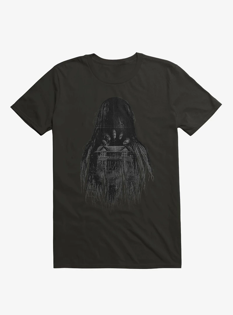 Long Horror Haunted House Hair Black T-Shirt