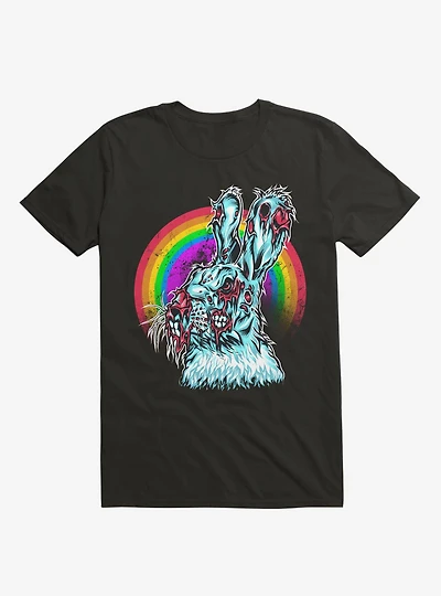 Zombie Blood Rainbow Rabbit Black T-Shirt