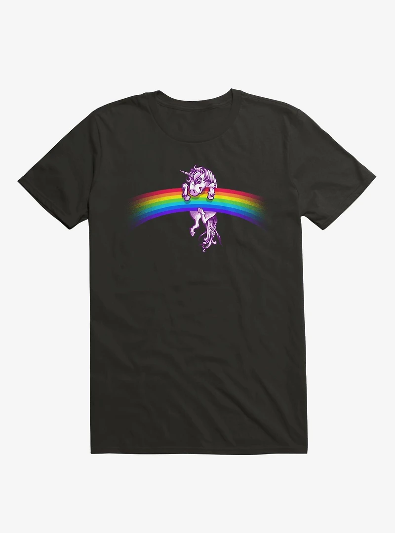 Unicorn Holding Rainbow Black T-Shirt
