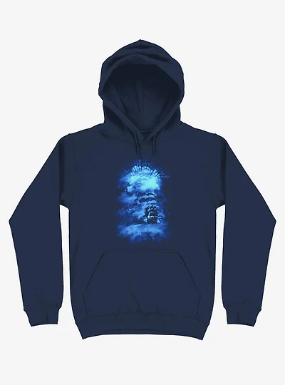 Ship Sailing To The End Of Bright World Navy Blue Hoodie