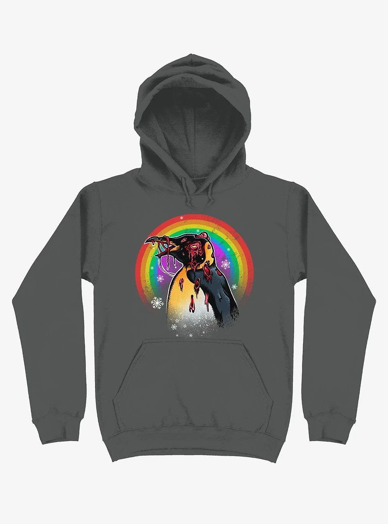 Zombie Blood Rainbow Penguin Charcoal Grey Hoodie