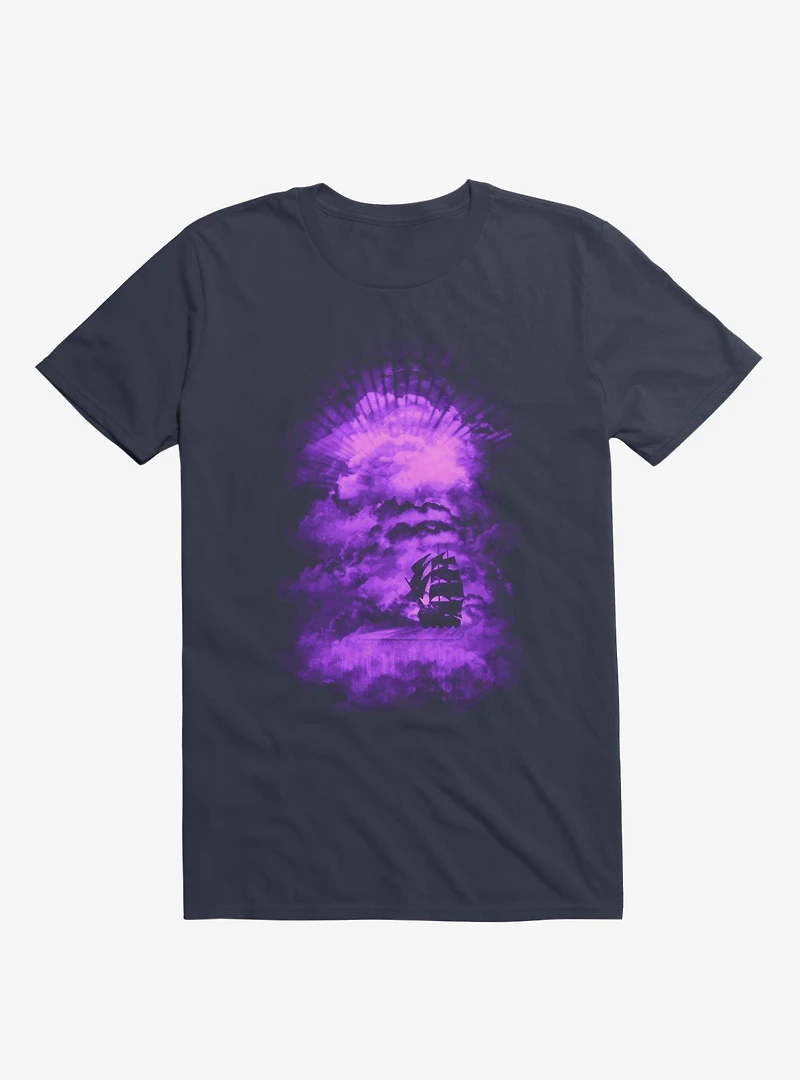 Ship Sailing Into The End Of Bright World Navy Blue T-Shirt