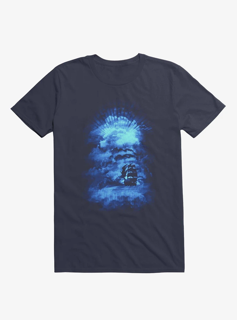 Ship Sailing To The End Of Bright World Navy Blue T-Shirt