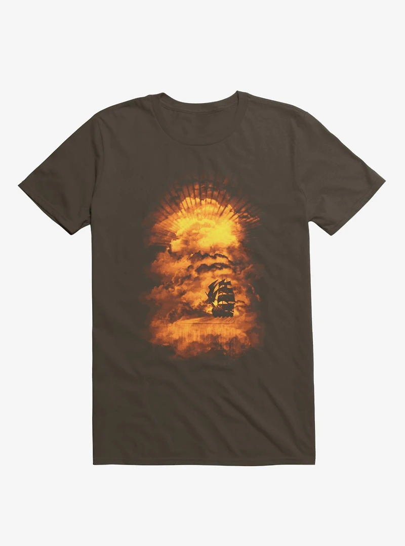 Ship Sailing To The End Of World Brown T-Shirt